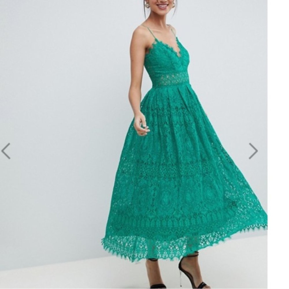 ASOS TALL Kelly Green Lace Cami Midi Dress